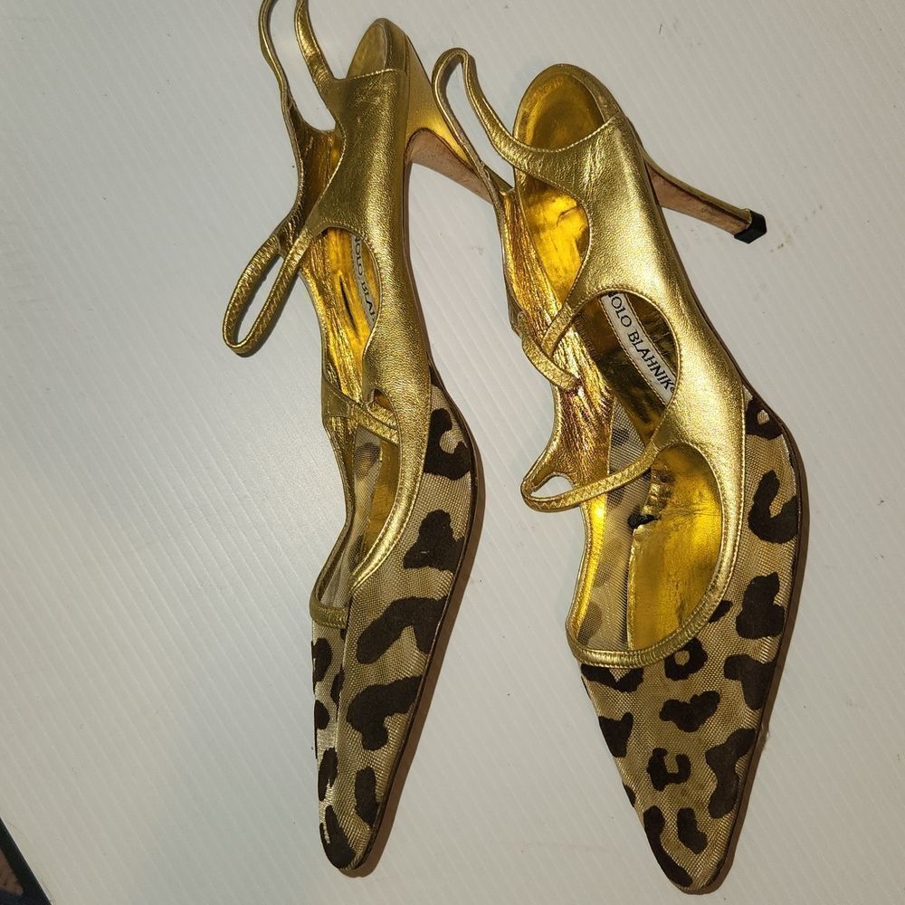 Vintage Manolo blanick leather animal print Slingback sandals - Picture 5 of 13